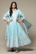 Powder Blue Cotton Anarkali Kurta Churidar Suit Set