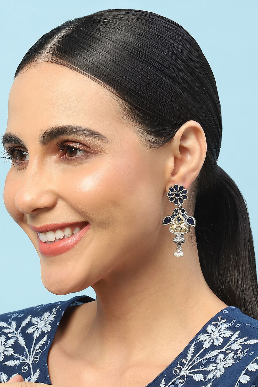 Navy Blue Brass Earrings image number 3