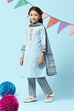 Powder Blue Cotton Kalidar Kurta Slim Pants Suit Set image number 5