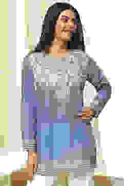 Blue Printed Straight Short Kurta image number 5