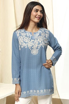 Blue Printed Straight Short Kurta image number 5