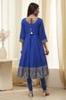 Blue Cotton Embroidered Anarkali Suit Set image number 4