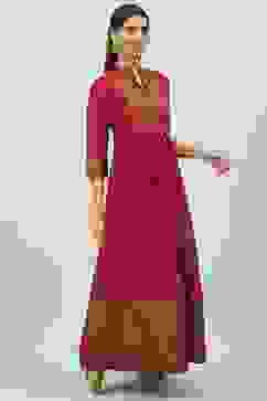 Maroon Yarn-Dyed Flared Kurta image number 3