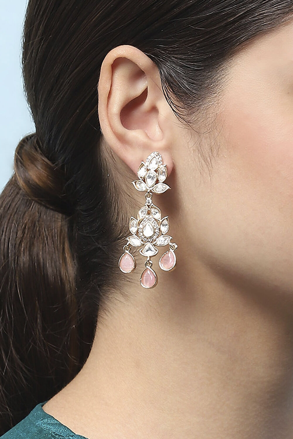 Peach Kundan Festive Drop & Danglers image number 3