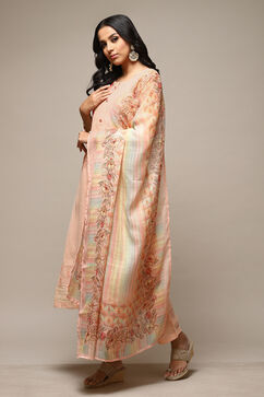 Peach Linen Machine Embroidered Unstitched Suit Set image number 10
