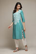 Green Cotton Straight Printed Kurta image number 2