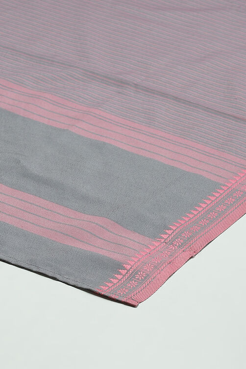Pink Cotton Screen Print Unstitched Suit Set image number 3
