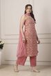 Peach Poly Georgette Floral Thread Work Straight Suit Set image number 5