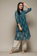 Teal Polyester Straight Printed Kurta