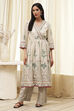 Beige and Green Cotton Angrakha Anarkali Kurta Set image number 7