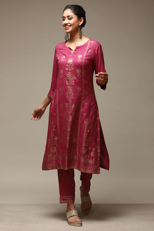 Plum Rayon Straight Kurta Pants 2 Piece Set image number 0