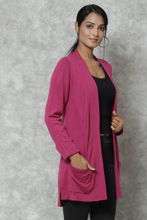 Pink Berry Straight Acrylic Solid Shrug image number 4