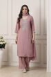 Pink Yoke Embroidered Straight Suit Set image number 6