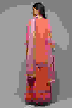 Coral Pink Cotton Blend Straight Kurta Garara Suit Set image number 4