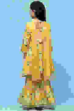 Yellow Floral Cotton Peplum Kurta Garara & Net Dupatta image number 5