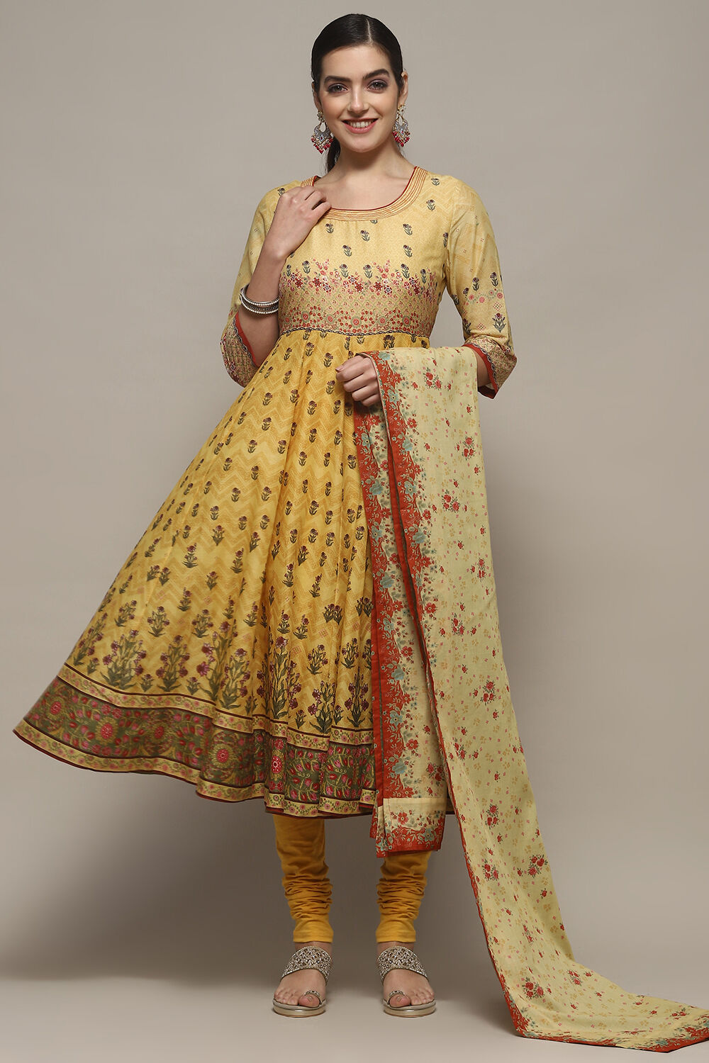 Yellow Voile Anarkali Kurta Churidar Suit Set image number 0