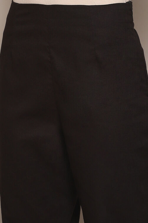 Black Cotton Slim Solid Pants image number 1