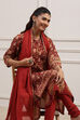 Red Cotton Straight Kurta Churidar Suit Set image number 7