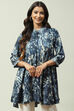 Navy LIVA Flared Printed Kurta image number 0