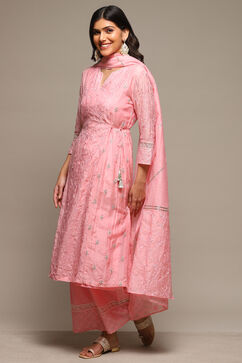 Pink Cotton Blend Layered Kurta Palazzo Suit Set image number 6