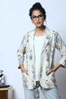 Off White Cotton Blazer Printed Top image number 0