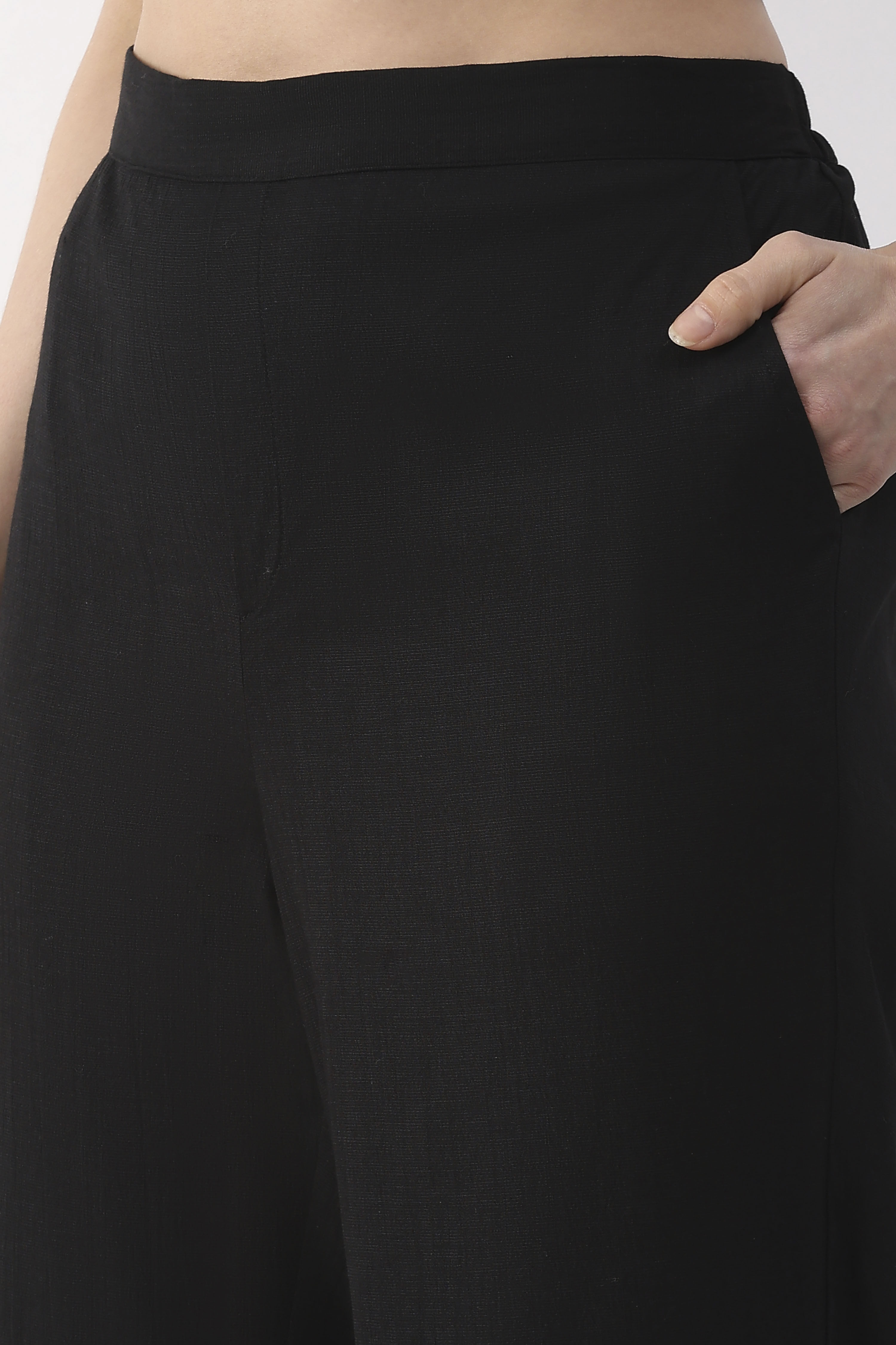 Black Viscose Lycra Regular Pants image number 1
