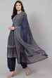 Blue Poly Spun Digital Print Unstitched Suit Set image number 0