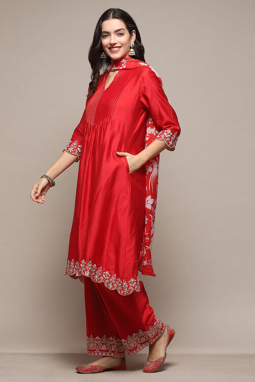 Red Chanderi Straight Kurta Suit Set image number 4