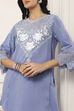 Blue Cotton Embroidered Cutwork Straight Suit Set image number 1