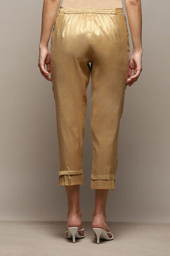 Antique Gold Polyester Slim Yarndyed Pants image number 4