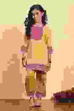 Yellow Viscose Blend Printed Straight Kurta Pants Set image number 6