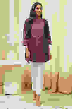 Purple Printed Straight Short Kurta image number 6