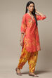 Coral Cotton Straight Kurta Cross Yoke Salwar 2 Piece Set image number 4