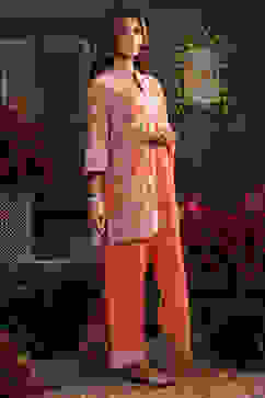 Orange Chanderi Embroidered Straight Suit Set image number 2