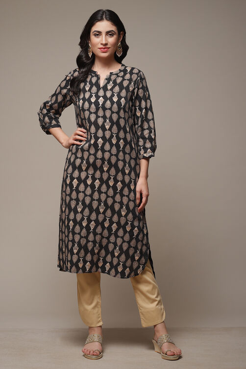 Charcoal Cotton Straight Printed Kurta image number 1