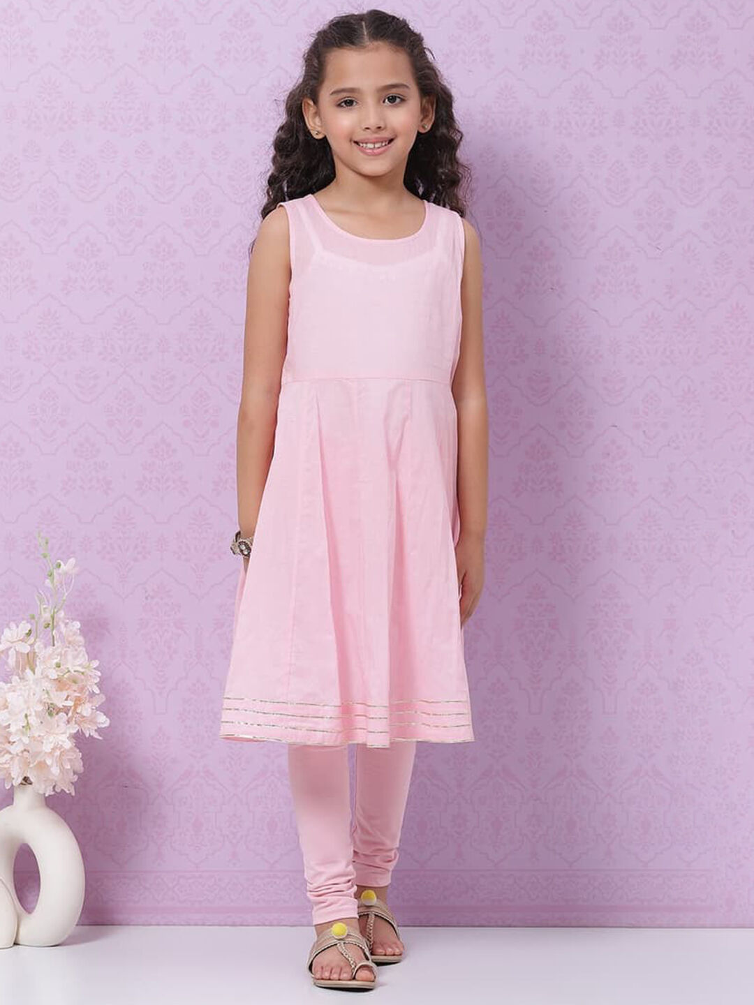 Pink Polyester Flared Printed Suit Set image number 7