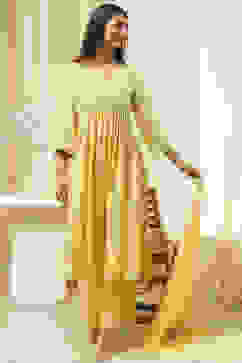 Lime Modal Blend Embroidered Gathered Suit Set image number 0