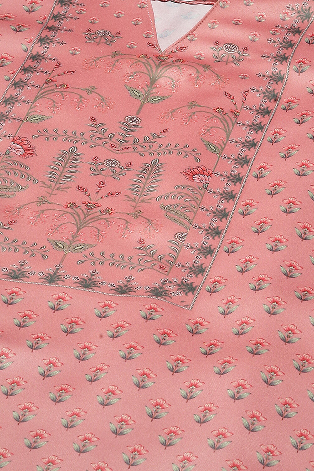 Peach Cotton Screen Print Unstitched Suit Set image number 15