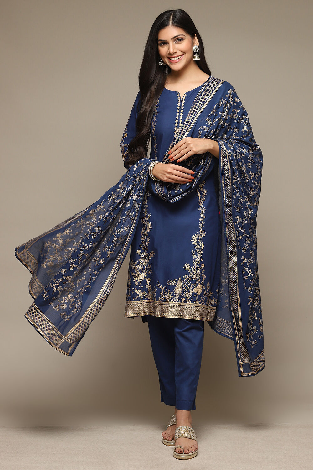 Red Cotton Straight Kurta Pants Suit Set image number 0