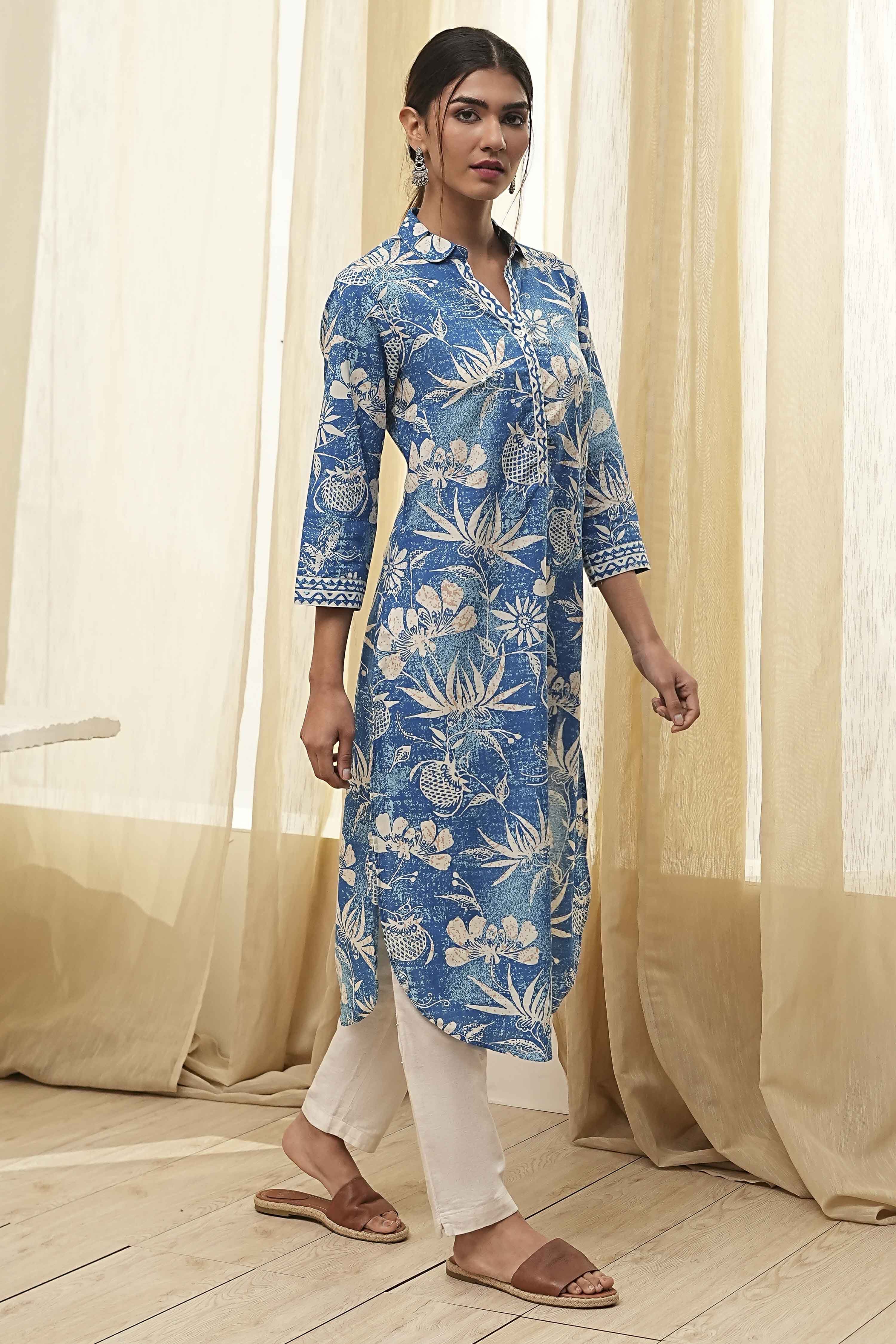 Red Pure Cotton Floral Straight Kurta image number 4