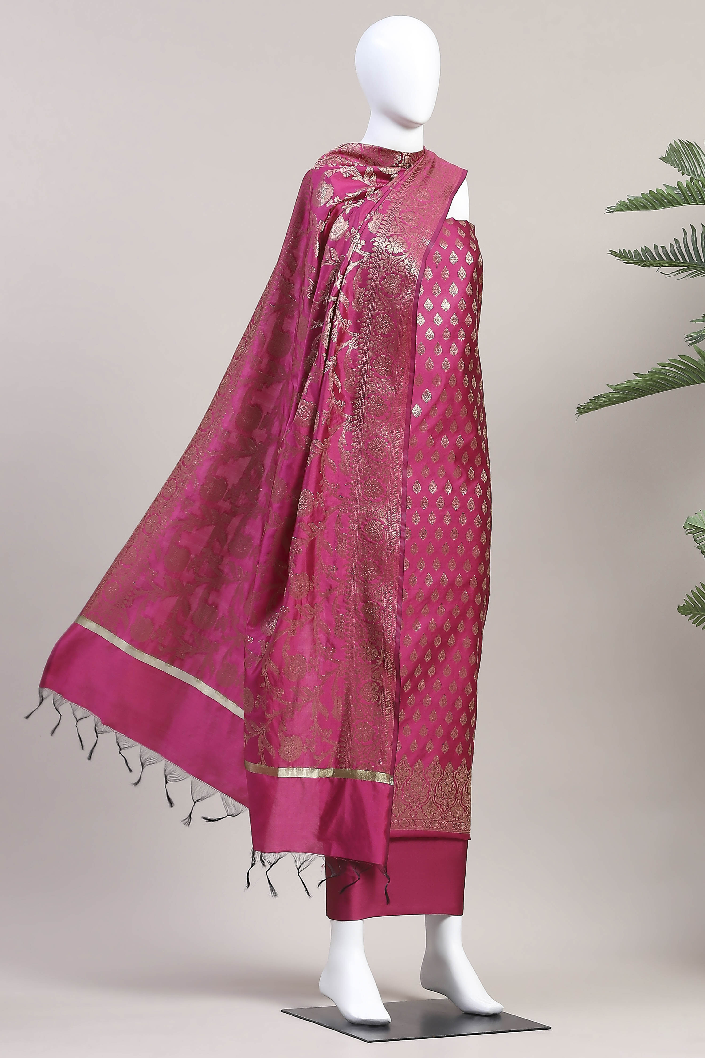 Rama Green Silk Unstitched Suit Set image number 4