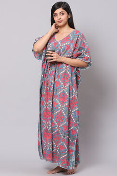 Grey Straight Poly Viscose Printed Sleepwear image number 5
