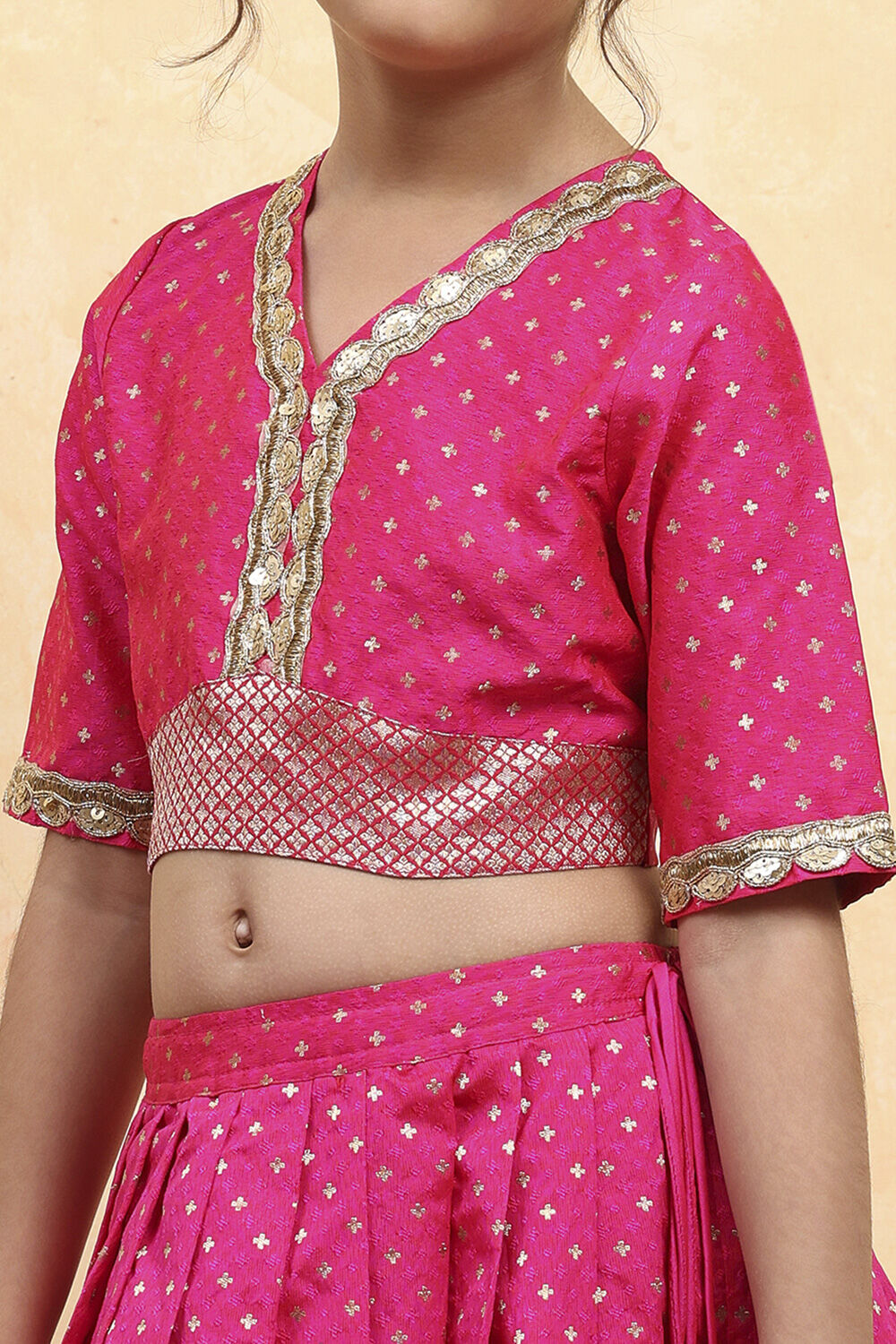 Pink Polyester Yarndyed Fitted Lehenga Set image number 1