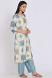 Cream Poly Cotton Straight Printed Kurta image number 3