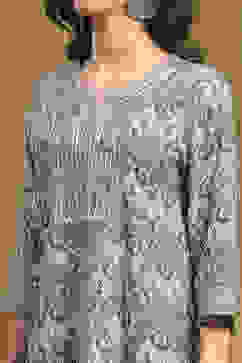 Grey Printed Festive A-line Suit Set image number 1