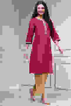 Wine Magenta Solid Straight Kurta image number 4