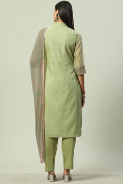 Olive Green Straight Kurta Regular Pants Suit Set image number 4