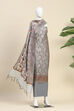 Grey Cotton Printed Embroidered Unstitched Suit Set image number 4