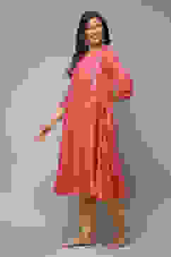 Coral Art Silk Flared Printed Kurta image number 3