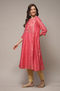 Coral Art Silk Flared Printed Kurta image number 3